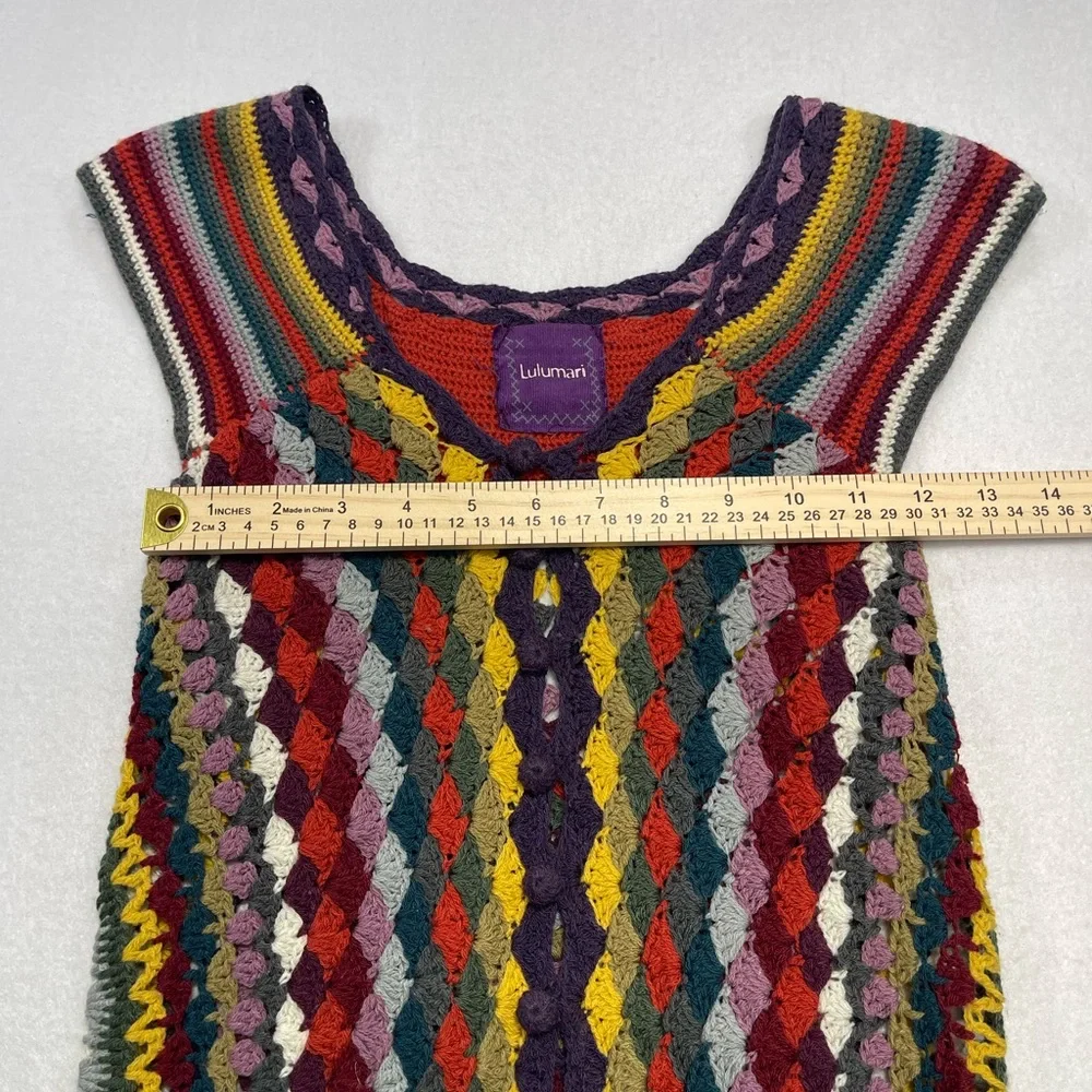 Lulumari Multicolor Crochet Vest Boho Festival Open Knit Tunic Hippie Small - Picture 4 of 5